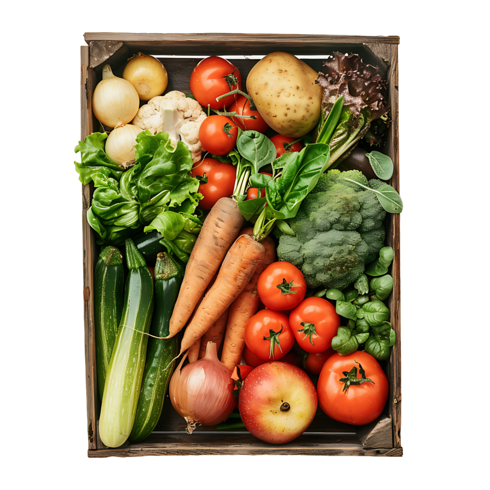 AI generated Isolated Wooden Vegetable Box Art png