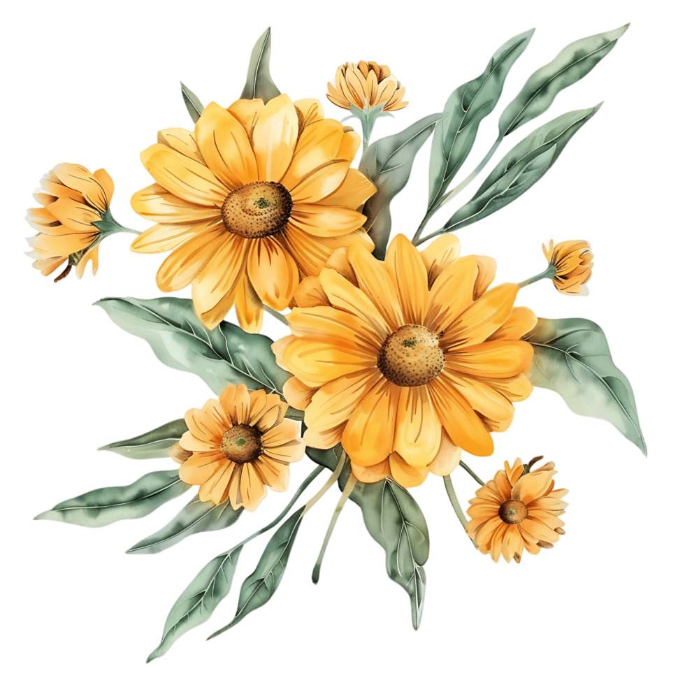 AI generated Classic Watercolor Calendula Clipart png