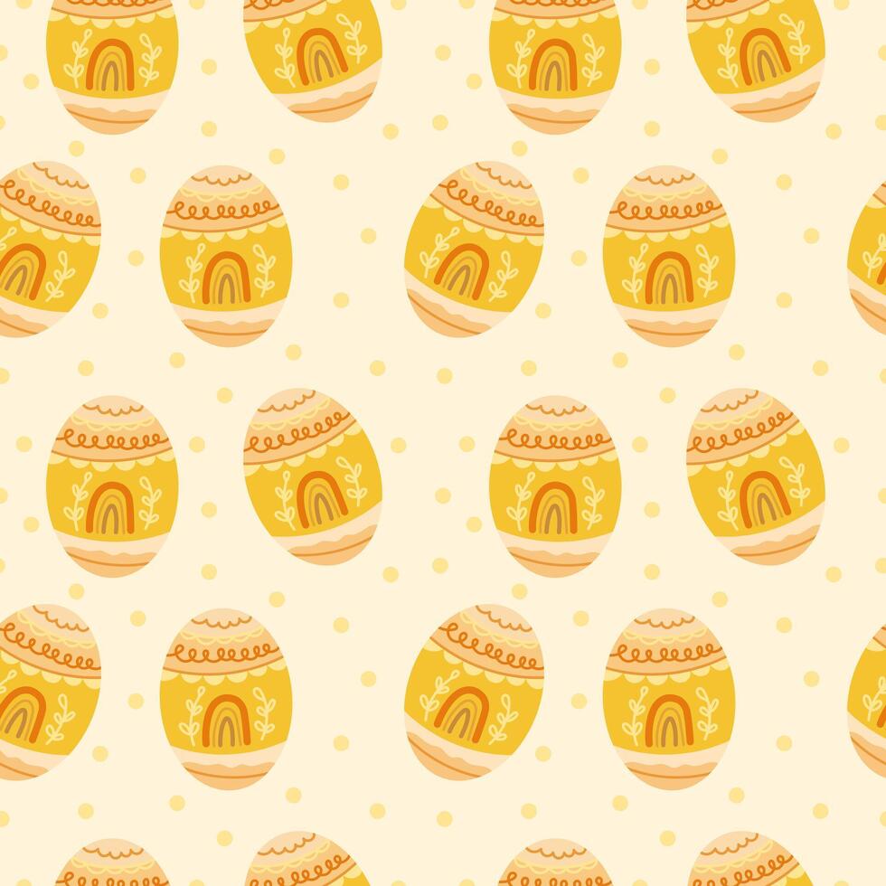 Seamless boho Easter egg pattern with rainbow. Bohemian orange pattern colored vector