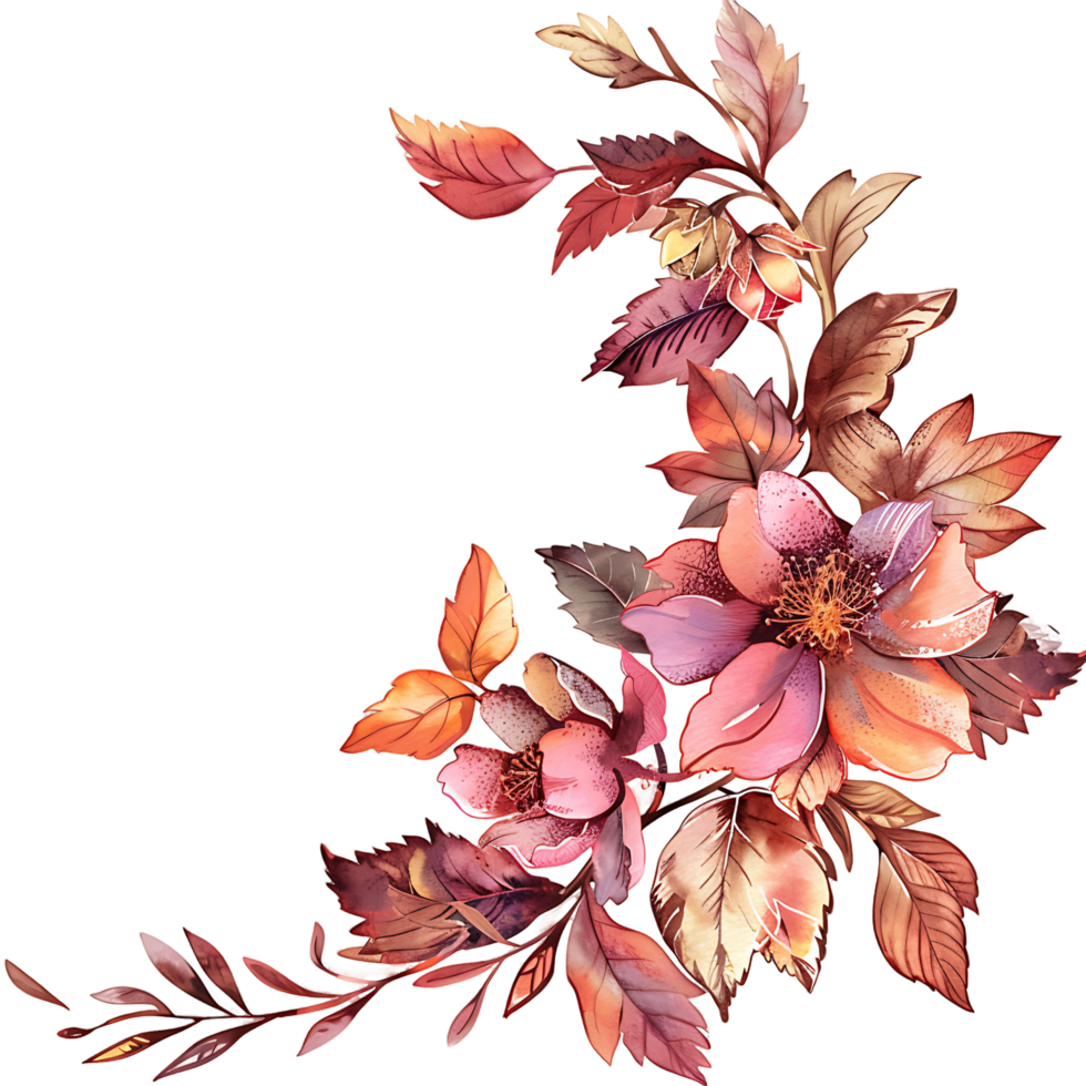 AI generated Subdued Fall Leaves Watercolor Illustration png