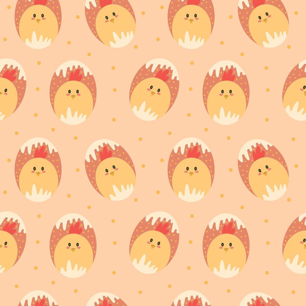 Seamless pattern with cute chick on an Easter egg on a light background vector