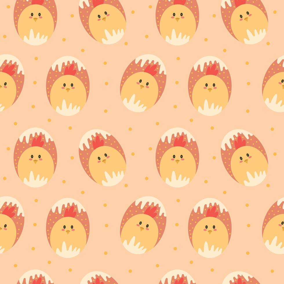 Seamless pattern with cute chick on an Easter egg on a light background vector