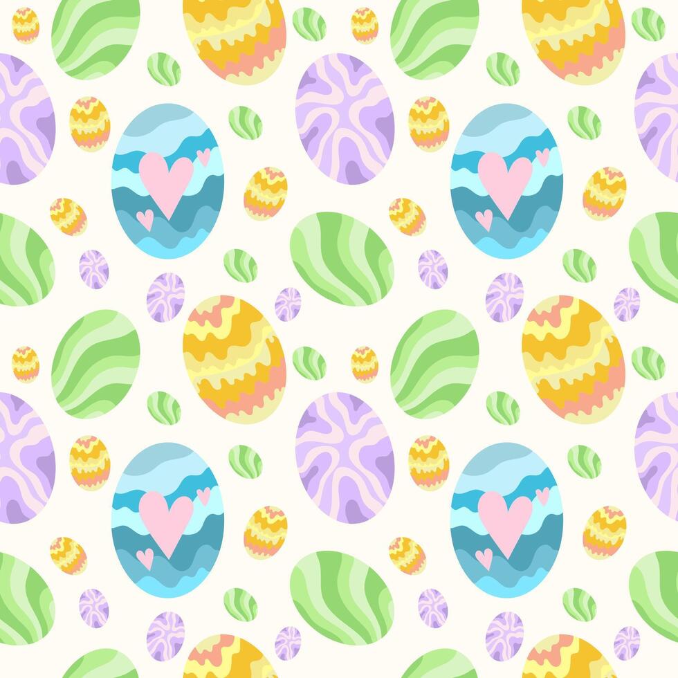 Seamless Easter day pattern background with eggs on green background vector