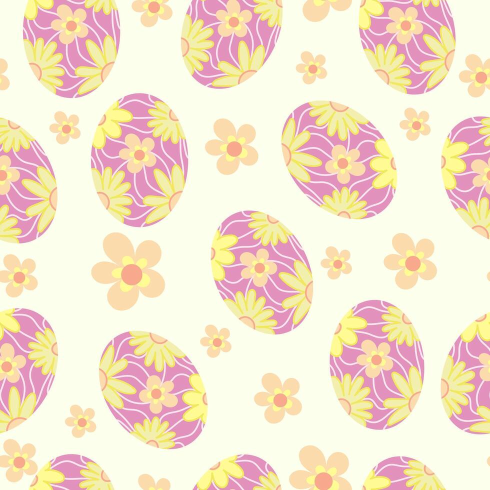 Seamless pattern with Easter eggs and flowers cute vector illustration