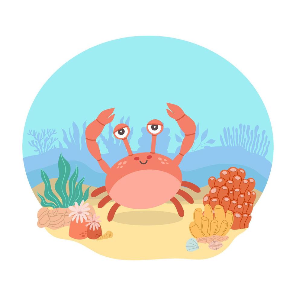 cangrejo mar animal en contra el fondo de un mar o Oceano paisaje. vector ilustración