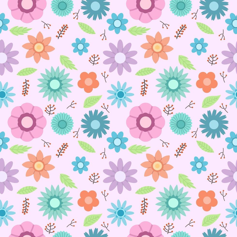 Seamless pattern with cute colorful flowers. Pink cute background vector