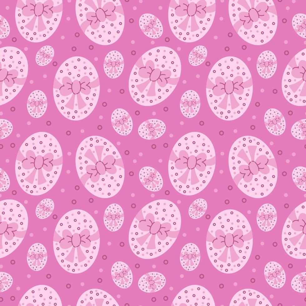 Seamless pattern with pink Easter eggs with bow and dots. Easter celebration background vector