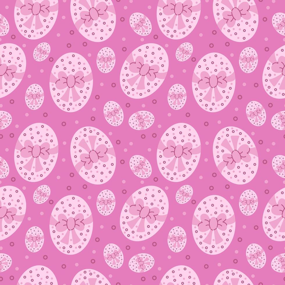 Seamless pattern with pink Easter eggs with bow and dots. Easter celebration background vector