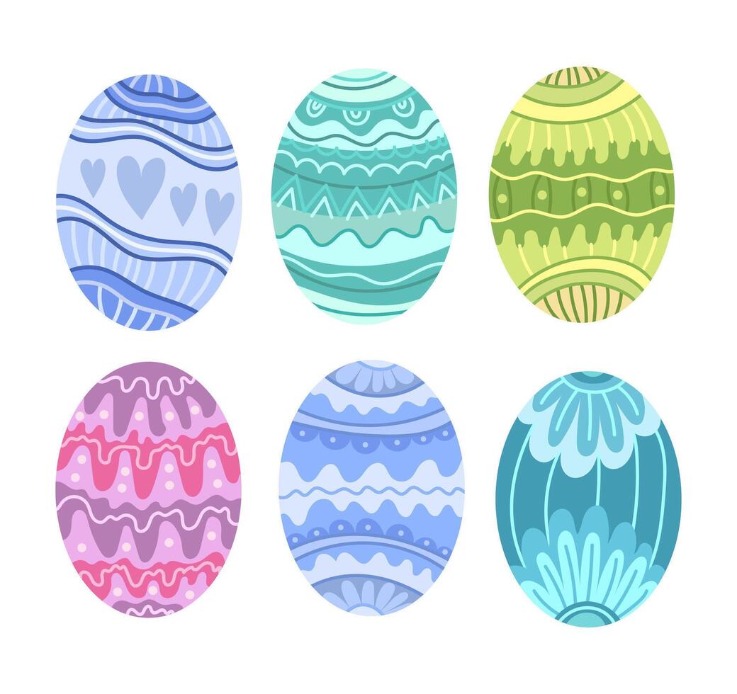 Set with different colorful eggs on a white background vector