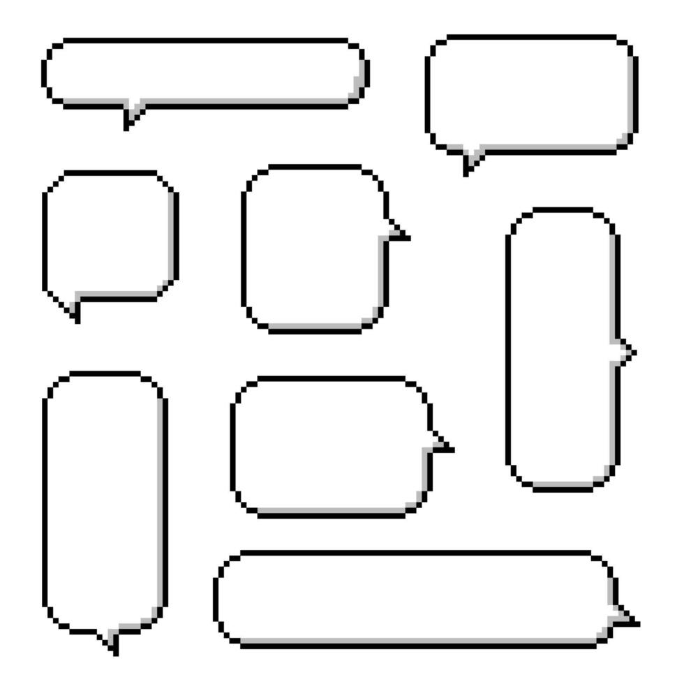collection set of retro game 8bit pixel speech bubble balloon black and white color, flat design vector illustration