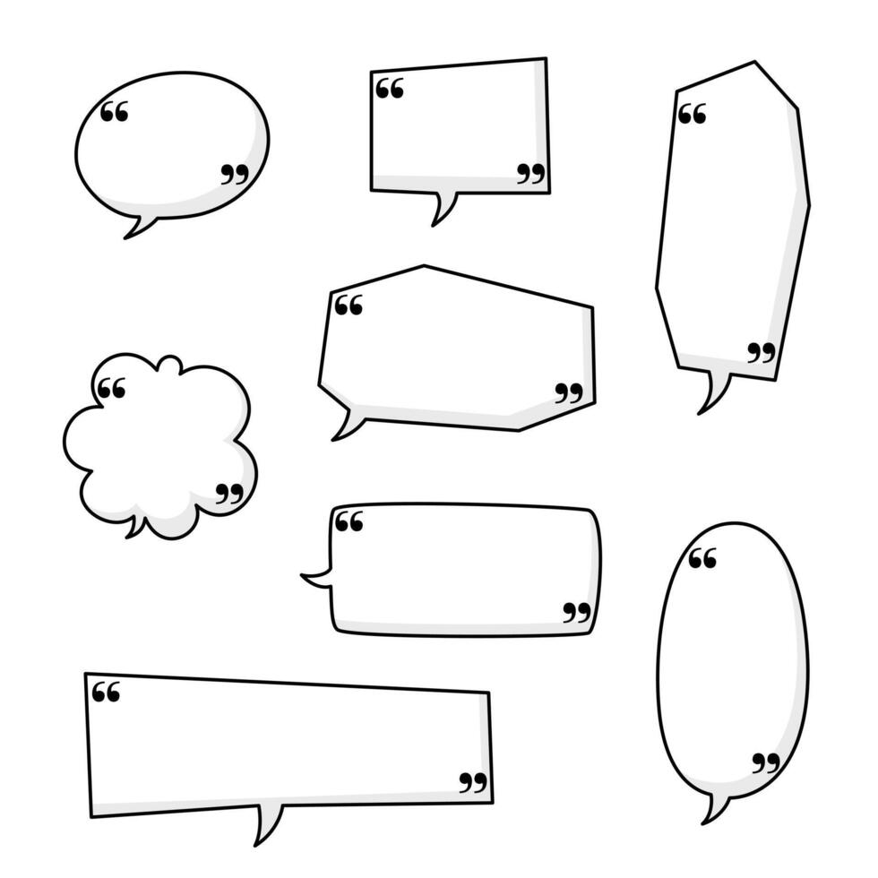 Black and white speech bubble balloon with quotation marks, icon sticker memo keyword planner text box banner, flat vector illustration design isolated