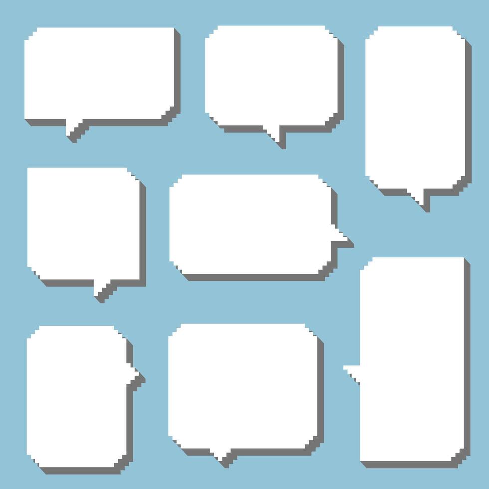 collection set of 3d retro game 8bit pixel speech bubble balloon black and white color, flat design vector illustration