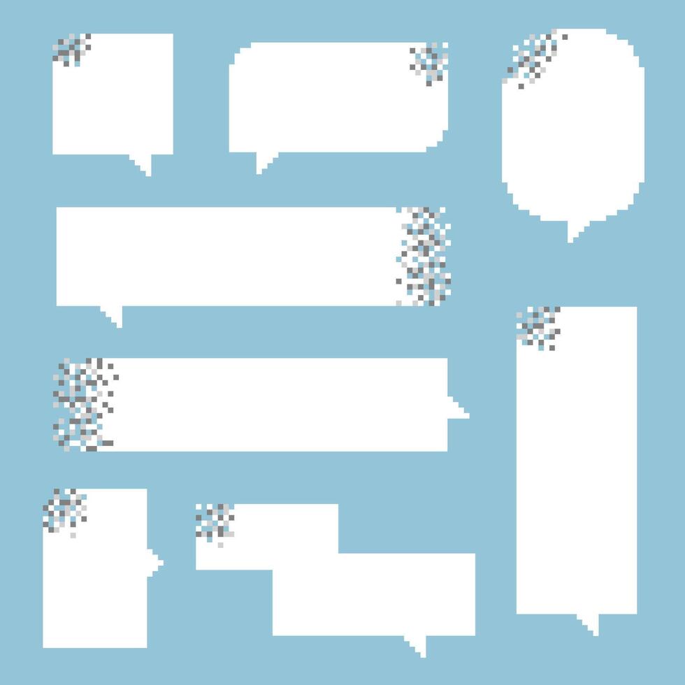 collection set of retro game 8bit pixel speech bubble balloon black and white color, flat design vector illustration