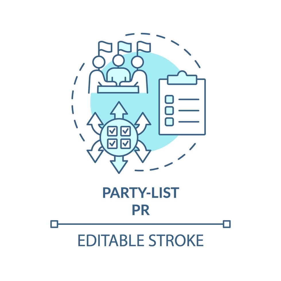 Party-list PR soft blue concept icon. Democracy election, lobbying. Electoral voting system. Government structure. Round shape line illustration. Abstract idea. Graphic design. Easy to use vector