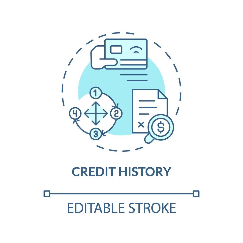 crédito historia suave azul concepto icono. crédito tarjeta cuentas información, préstamos, reembolso registros. redondo forma línea ilustración. resumen idea. gráfico diseño. fácil a utilizar en márketing vector