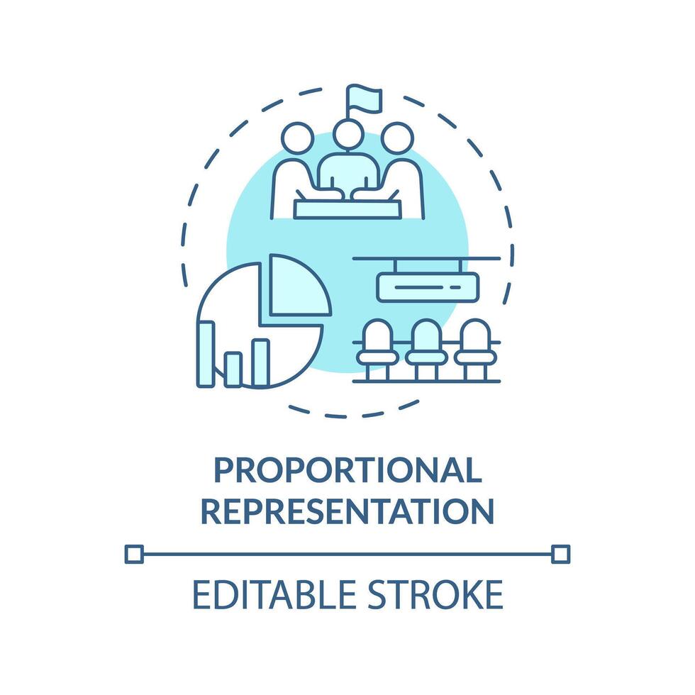 Proportional representation soft blue concept icon. Vote proportion ballot system. Election voting, candidate selection. Round shape line illustration. Abstract idea. Graphic design. Easy to use vector