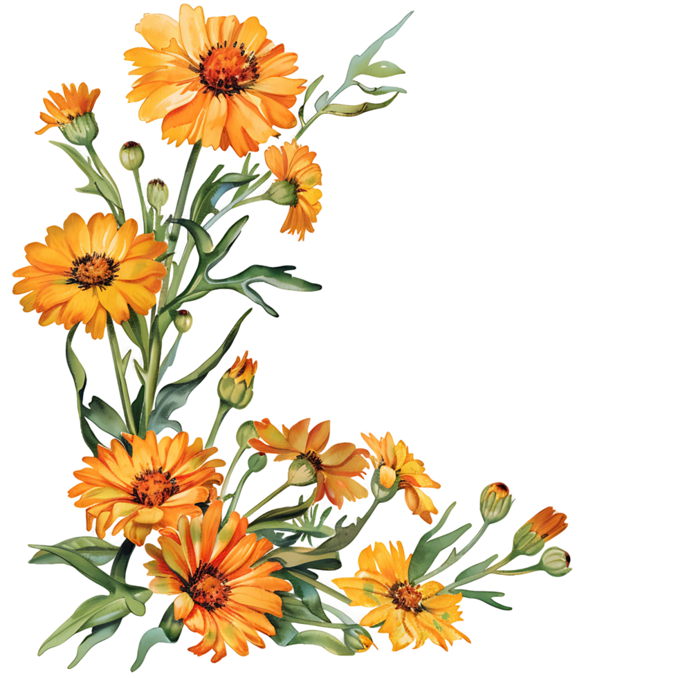 AI generated Elegant Watercolor Calendula Flower Clipart png