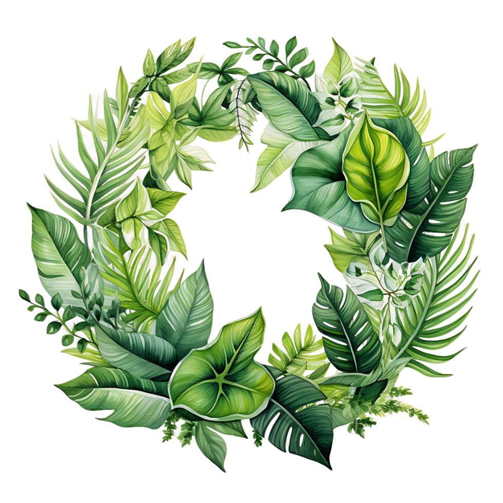 AI generated Lush Watercolor Tropical Foliage and Blooms Clipart png