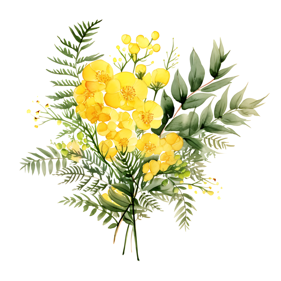 AI generated Subdued Mimosa Foliage Watercolor Illustration png