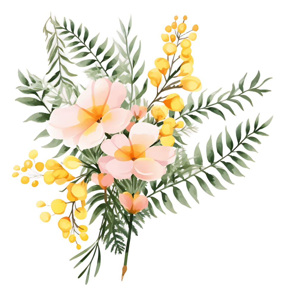 AI generated Airy Watercolor Clipart of Mimosa Blooms png