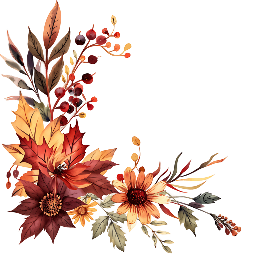 AI generated Pastel Fall Foliage in Watercolor png
