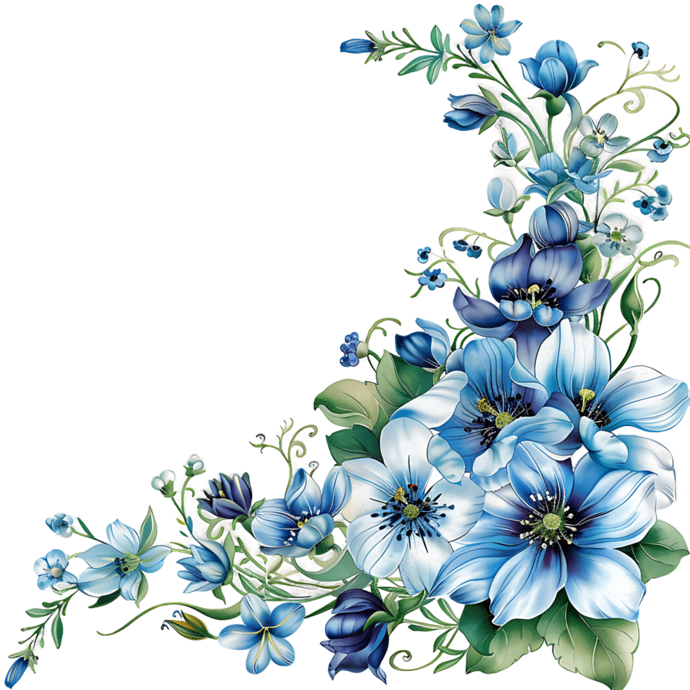 AI generated Cozy Watercolor Blue Blossoms Clipart png
