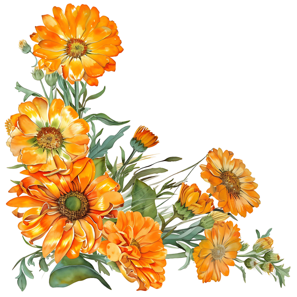 AI generated Cozy Watercolor Calendula Bloom Clipart png