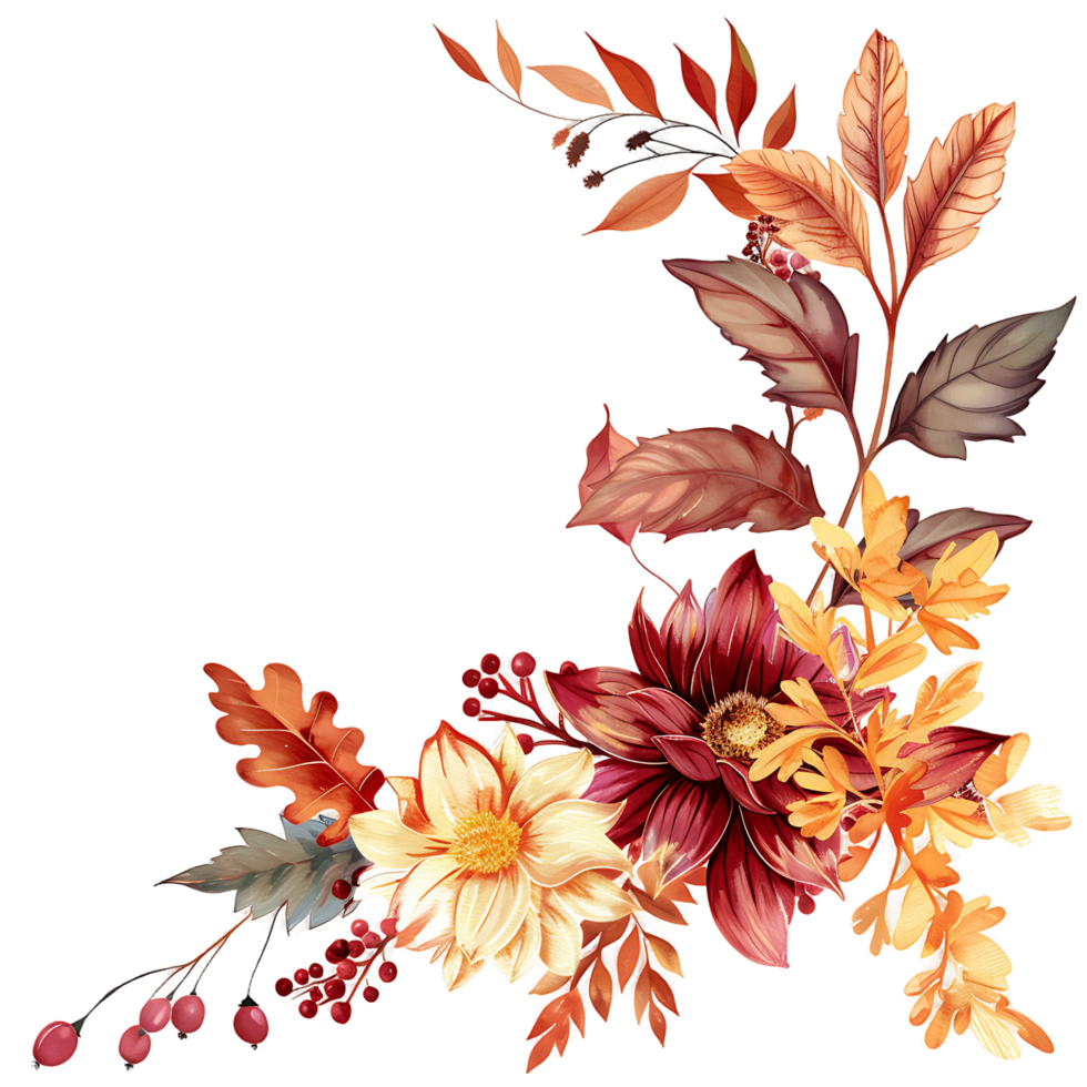 AI generated Serene Fall Leaves Illustration in Watercolor png