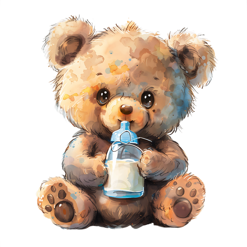 AI generated Ethereal Watercolor Clipart of a Cute Teddy Bear png