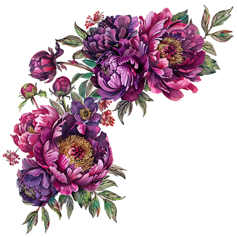 AI generated Serene Magenta Peony Illustration in Watercolor Clipart png