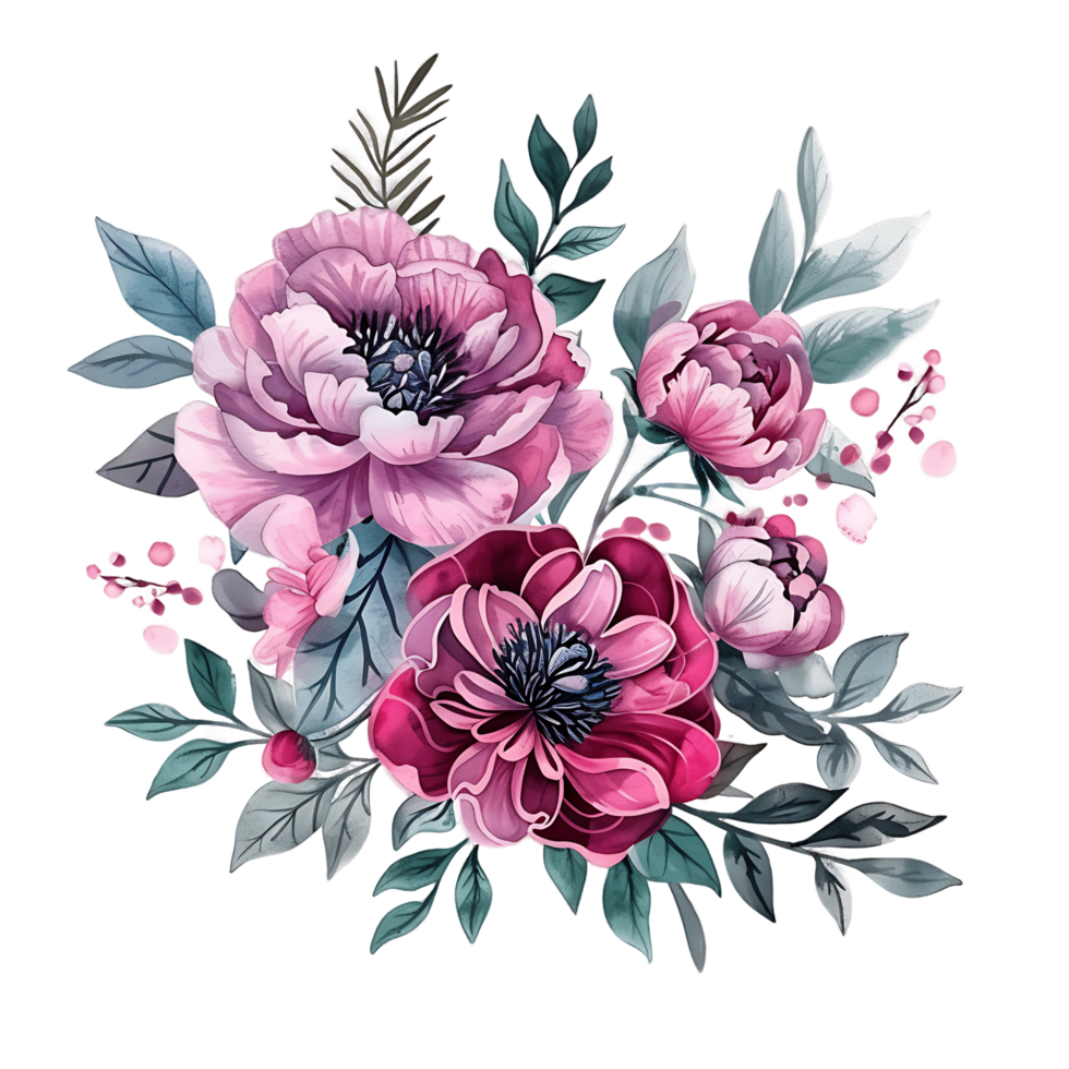 AI generated Dreamy Magenta Peony Petals in Watercolor Clipart png