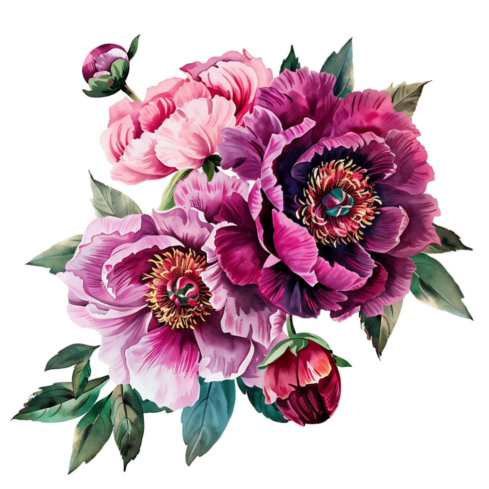 ai generado deslumbrante magenta peonía flor acuarela clipart png