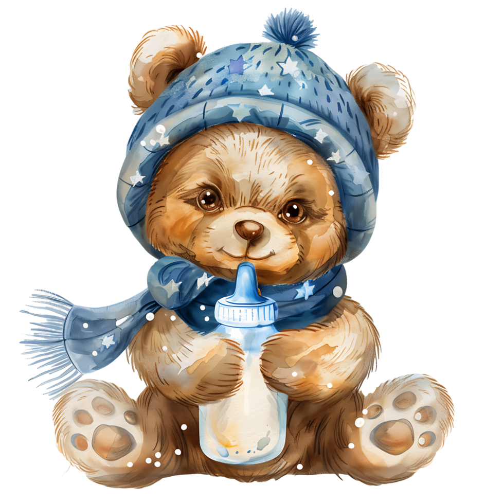 AI generated Serene Teddy Bear Illustration in Watercolor png