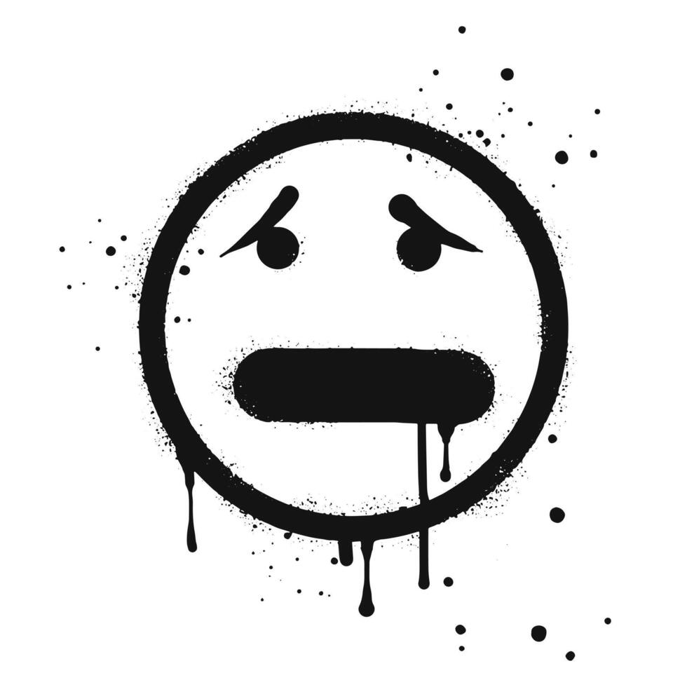 conmocionado cara emoticon personaje. rociar pintado pintada decepcionado cara en negro terminado blanco. aislado en blanco antecedentes. vector ilustración