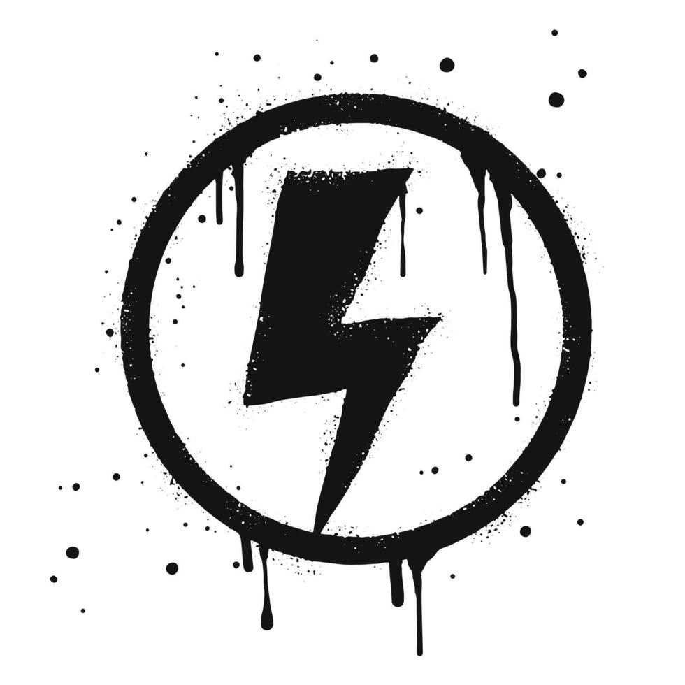 Spray painted graffiti Electric lightning flash, Lightning bolt in black over white. Drops of sprayed thunder bolt symbol. isolated on white background. vector illustration