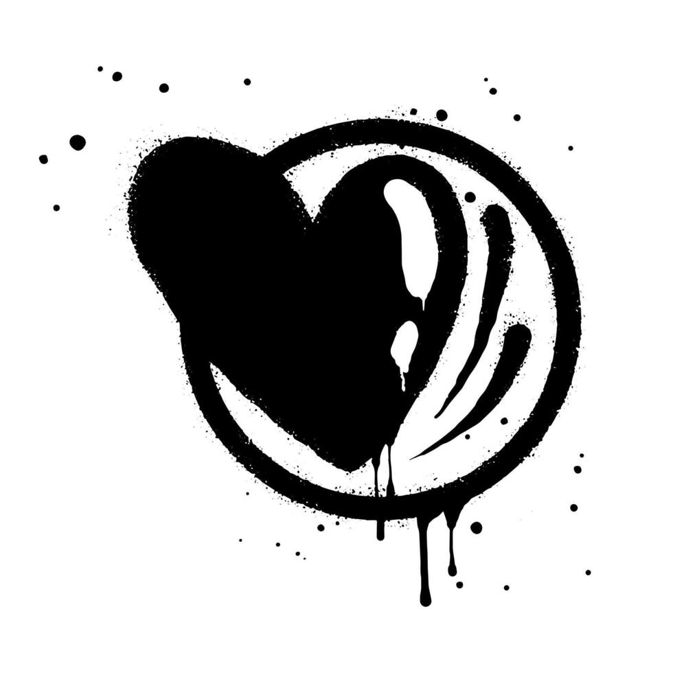 Spray painted graffiti heart sign in black over white. Love heart drip symbol.  isolated on white background. vector illustration