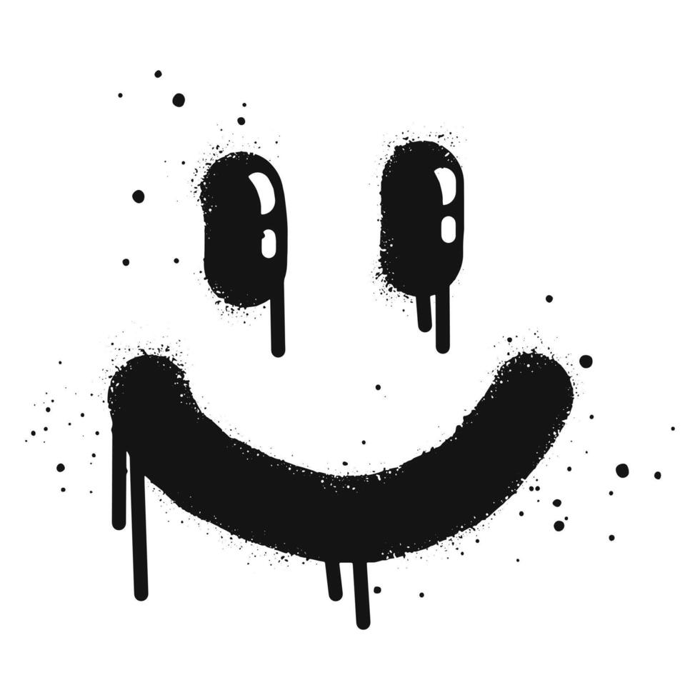 sonriente cara emoji personaje. rociar pintado pintada sonrisa cara en negro terminado blanco. aislado en blanco antecedentes. vector ilustración