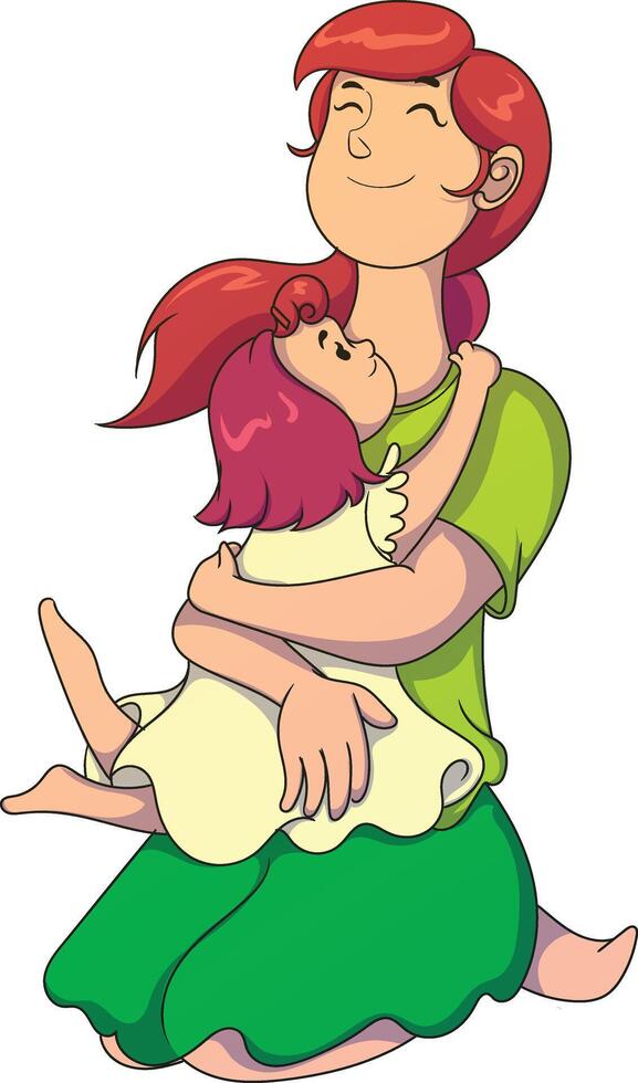 mother hugging her little daughter vector