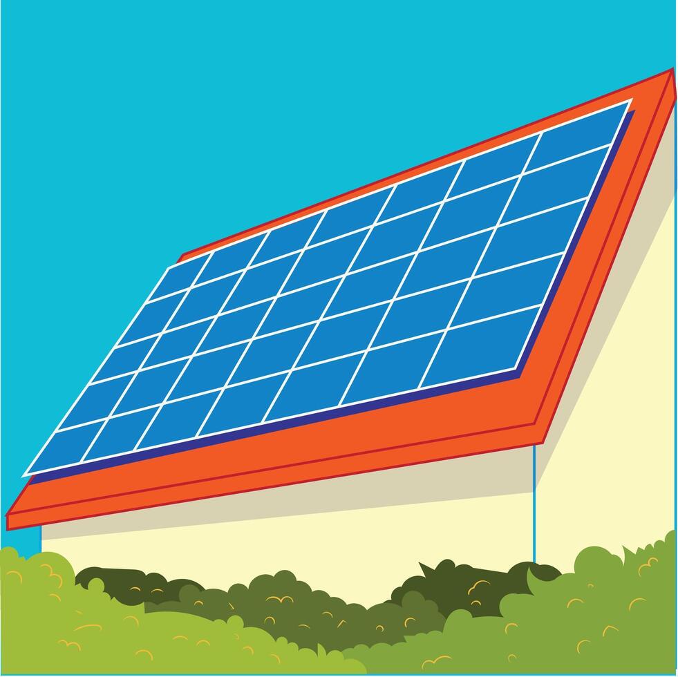 solar paneles en el techo de un hermosa casa, vector ilustración