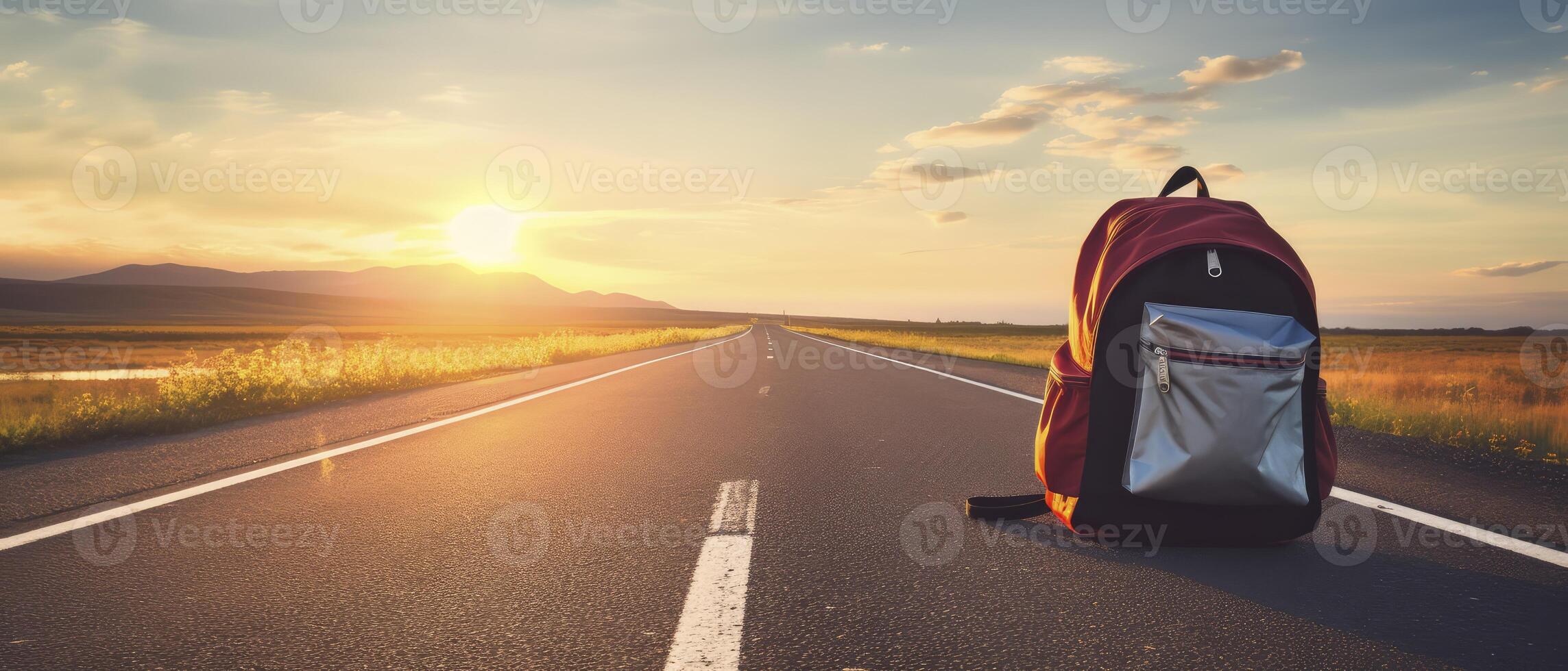 AI generated Abandoned Backpack Found on Side of Road photo