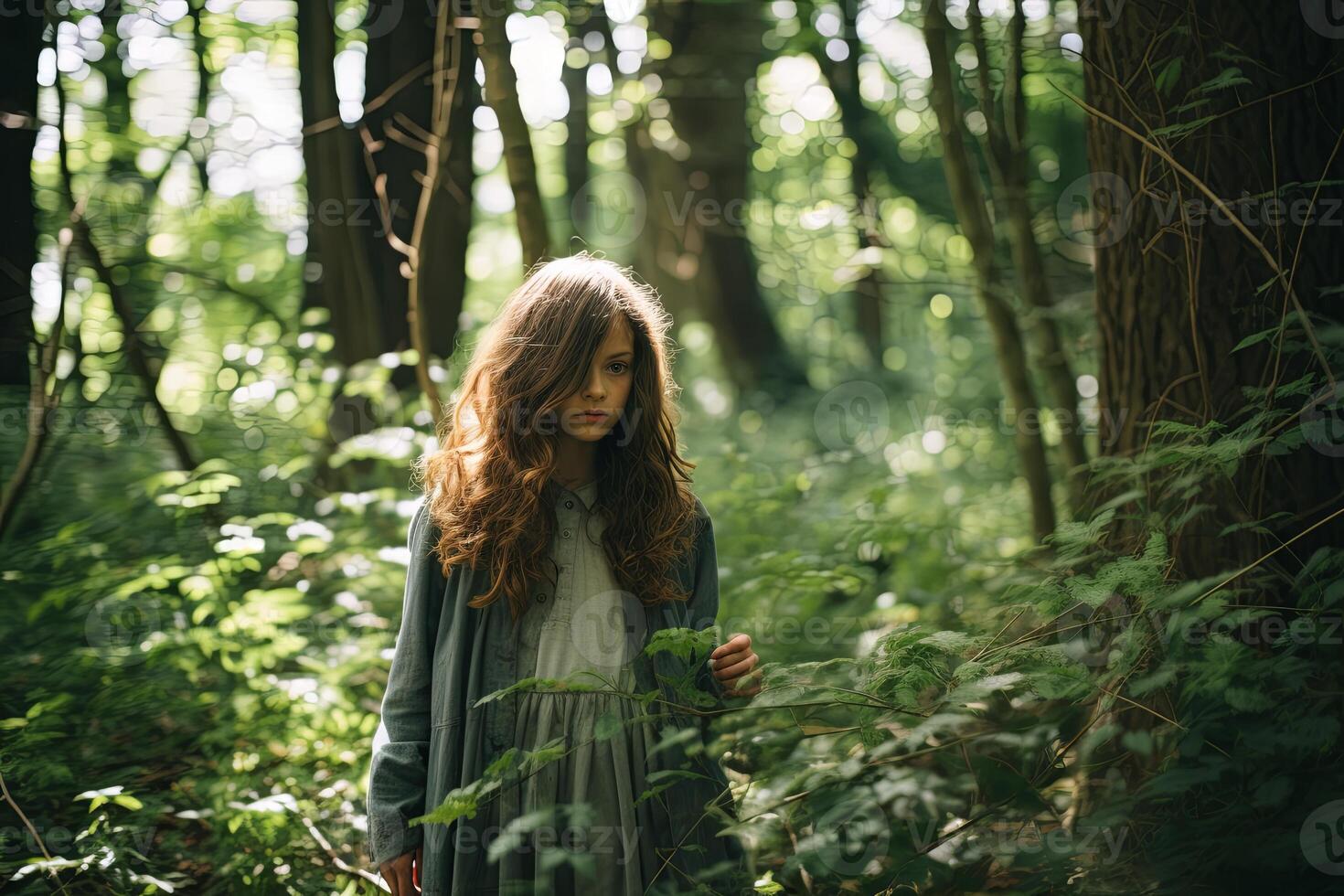 AI generated Woman Standing in the Middle of a Forest photo