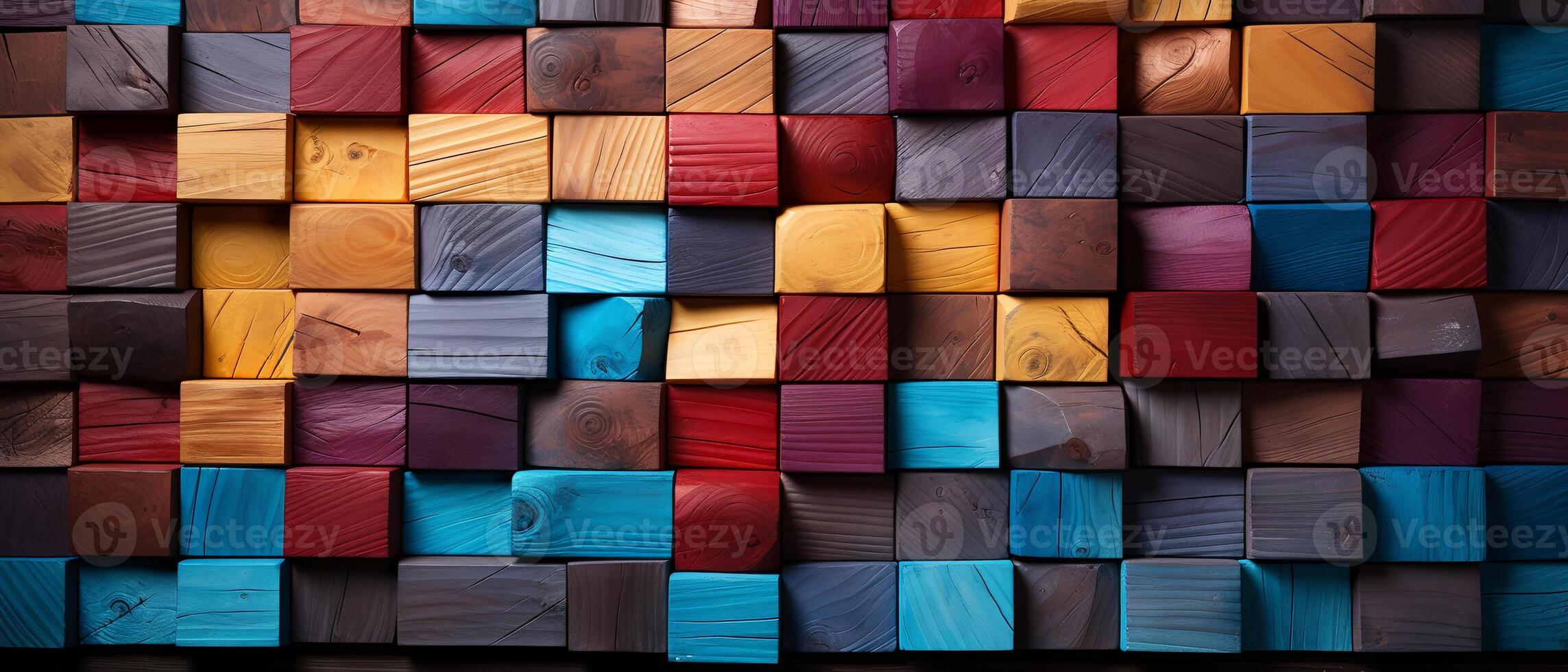 AI generated Wall Made of Wooden Blocks With Different Colors photo