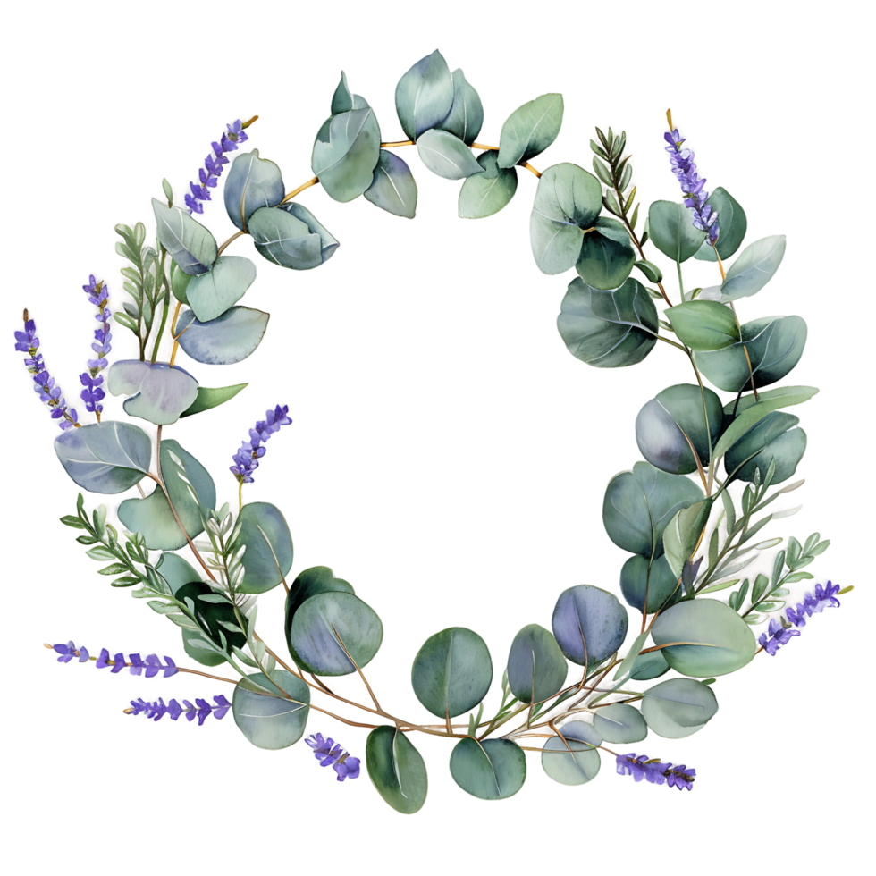 AI generated Elegant Watercolor Eucalyptus Leaves and Lavender Bouquet png