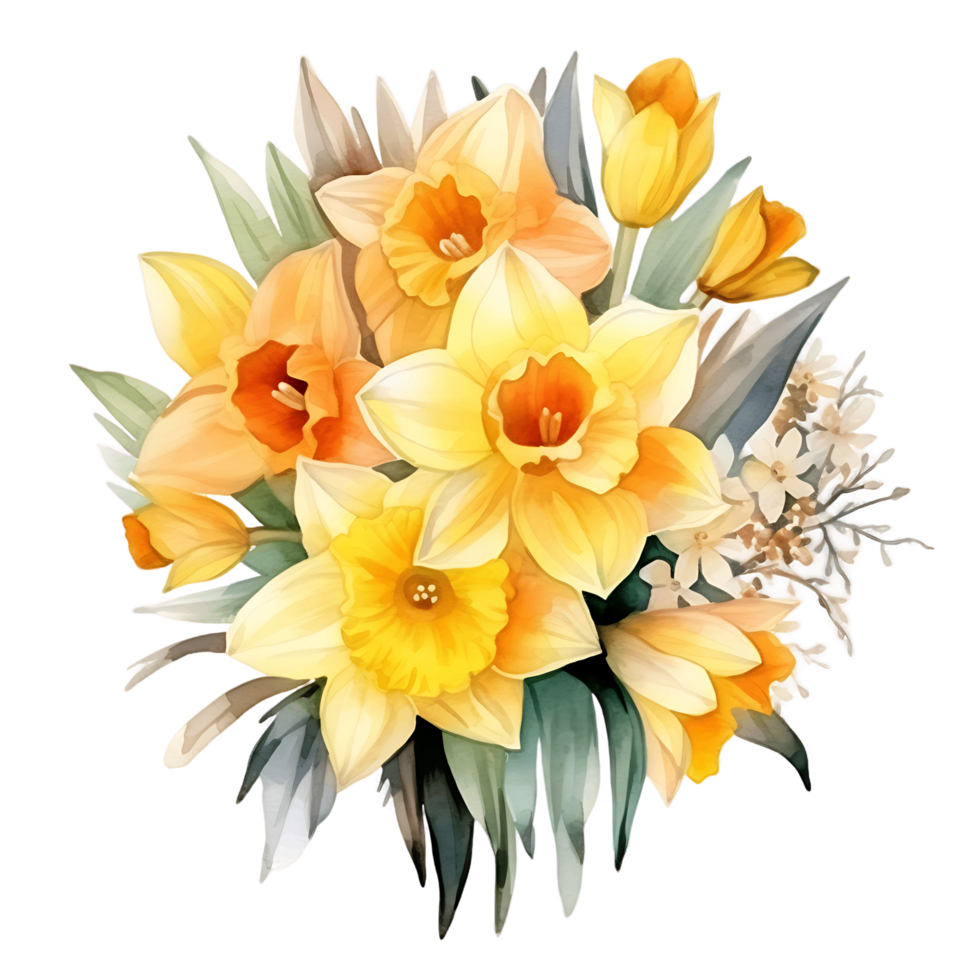AI generated Tranquil Watercolor Daffodil Sketch png
