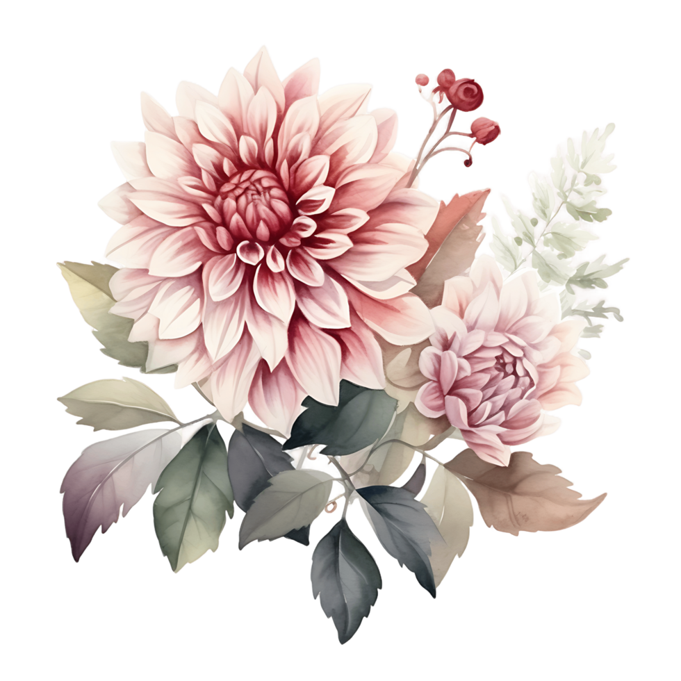AI generated Soft Watercolor Brushstrokes for Dahlia, Rose, and Eucalyptus png