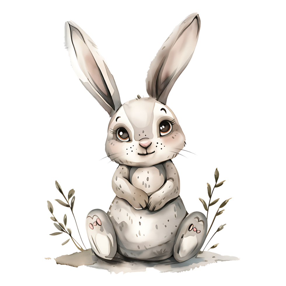 AI generated Ethereal Watercolor Clipart of a Cute Little Rabbit png