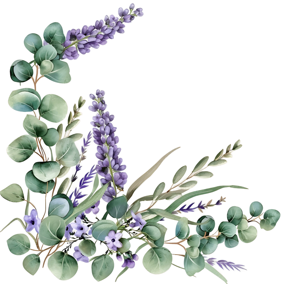AI generated Subdued Eucalyptus Leaves and Lavender Watercolor Art png