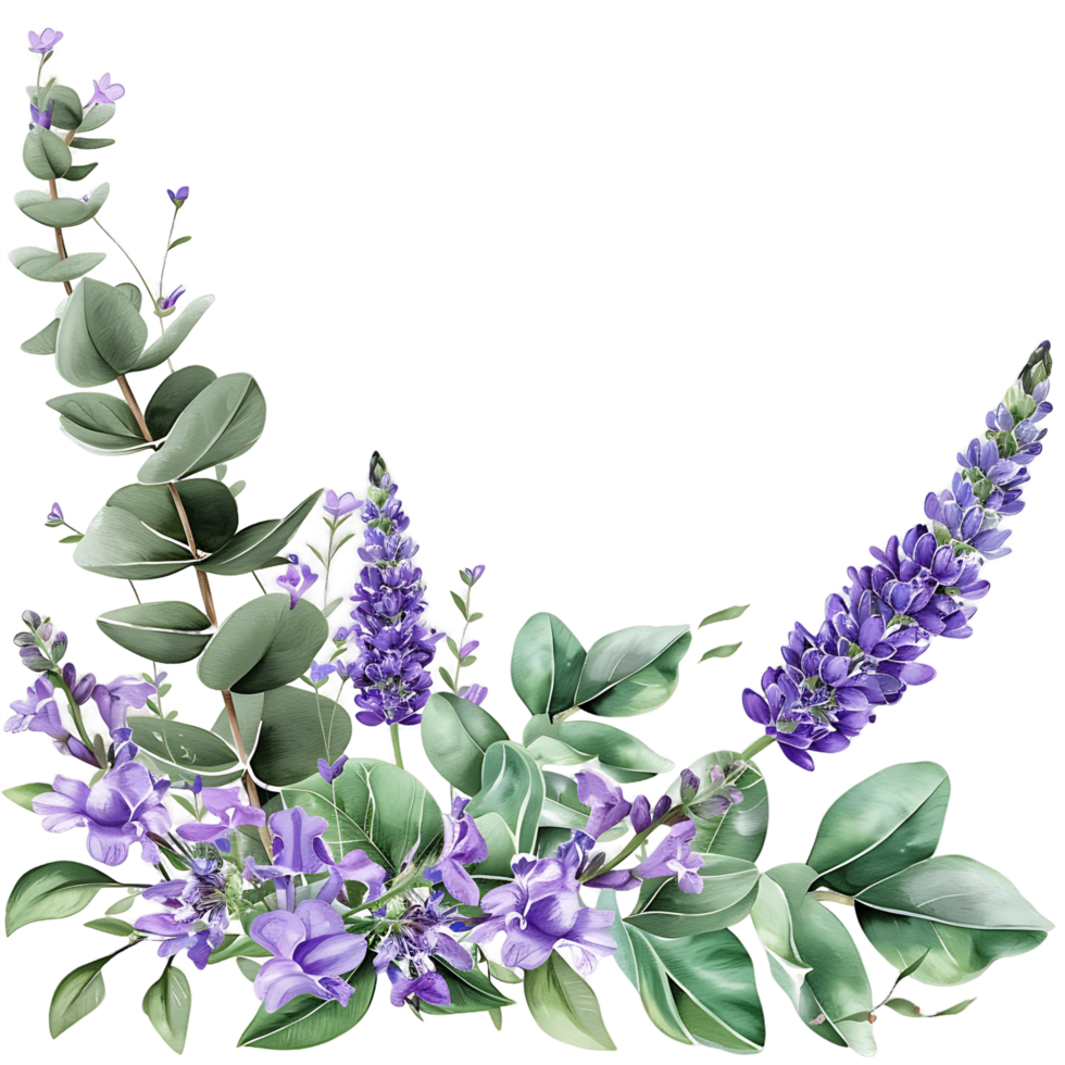 AI generated Subtle Watercolor Eucalyptus Leaves and Lavender Flowers png