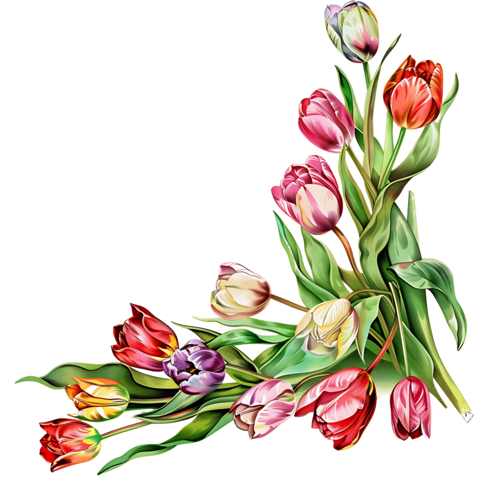 AI generated Sunny Tulip Blooms Watercolor Art png
