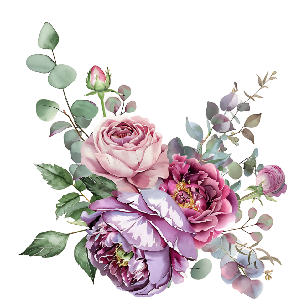 AI generated Pink and Green Watercolor Serenity png